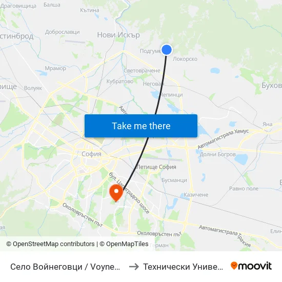 Село Войнеговци / Voynegovtsi Village (1516) to Технически Университет - София map