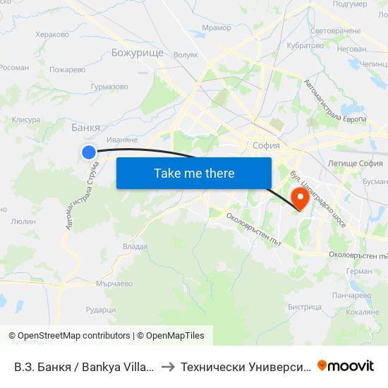 В.З. Банкя / Bankya Villa Zone (0431) to Технически Университет - София map