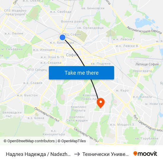 Надлез Надежда / Nadezhda Overpass (1113) to Технически Университет - София map