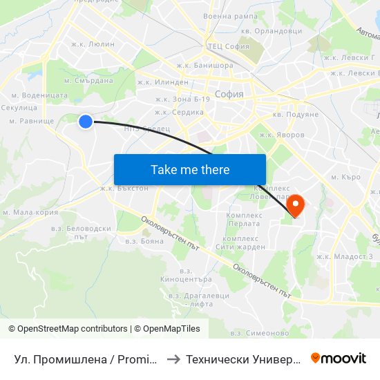 Ул. Промишлена / Promishlena St. (2140) to Технически Университет - София map