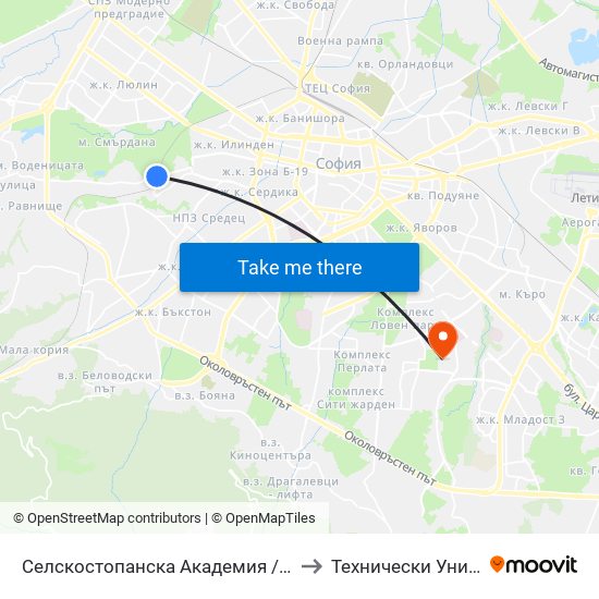 Селскостопанска Академия / Academy Of Agriculture (2289) to Технически Университет - София map
