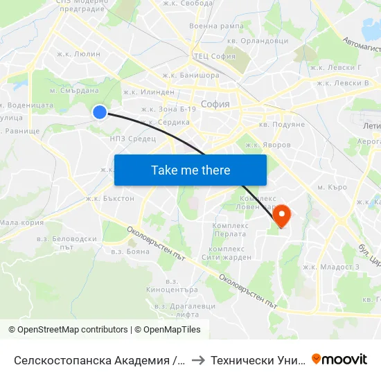 Селскостопанска Академия / Academy Of Agriculture (2289) to Технически Университет - София map