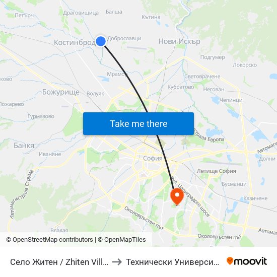 Село Житен / Zhiten Village (1534) to Технически Университет - София map