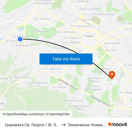 Църквата Св. Георги / St. George Church (2371) to Технически Университет - София map