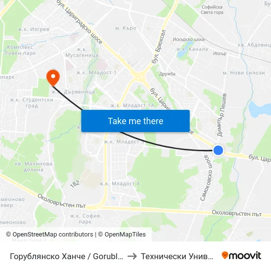 Горублянско Ханче / Gorublyansko Hanche (0500) to Технически Университет - София map