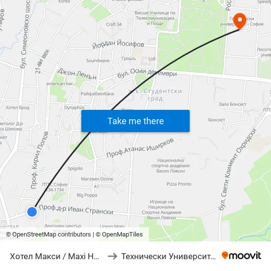 Хотел Макси / Maxi Hotel (2509) to Технически Университет - София map