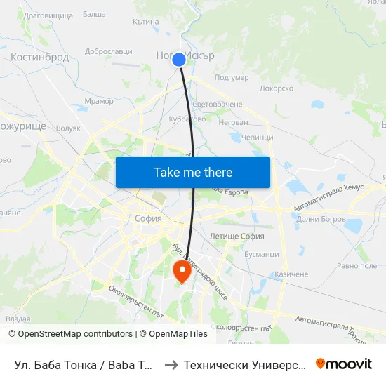 Ул. Баба Тонка / Baba Tonka St. (1831) to Технически Университет - София map