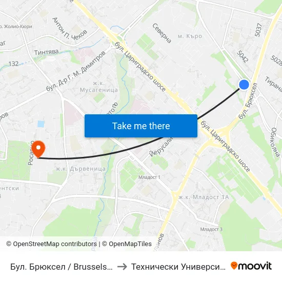Бул. Брюксел / Brussels Blvd. (2433) to Технически Университет - София map