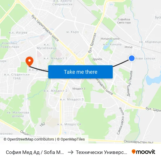 София Мед Ад / Sofia Med Jsc (0975) to Технически Университет - София map