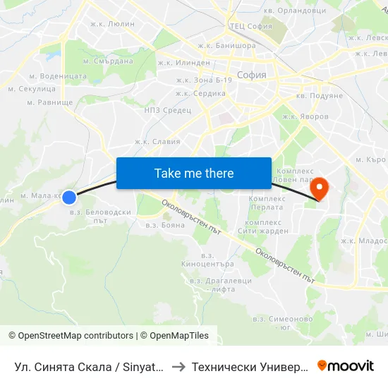 Ул. Синята Скала / Sinyata Skala St. (2174) to Технически Университет - София map