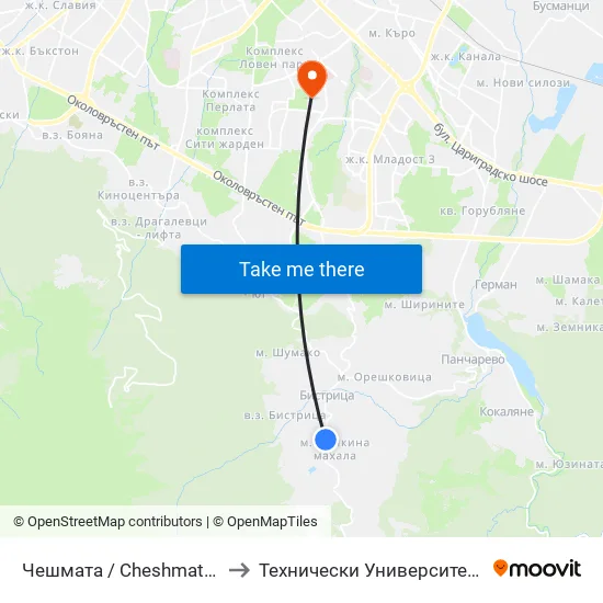 👋 Чешмата / Cheshmata (1507) to Технически Университет - София map