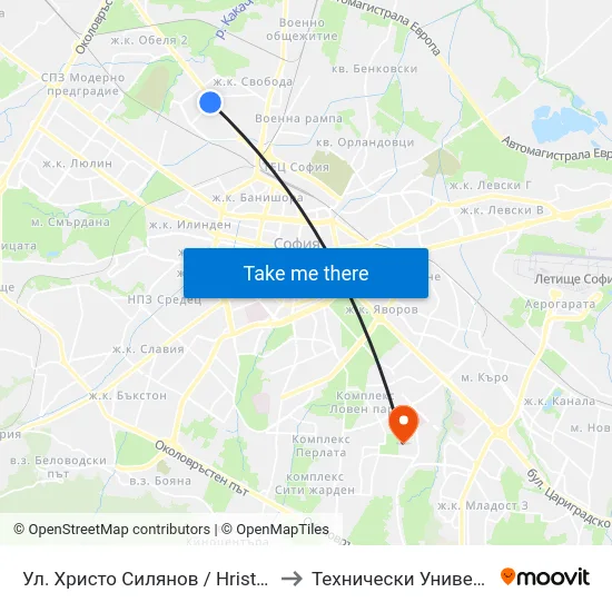Ул. Христо Силянов / Hristo Silyanov St. (2658) to Технически Университет - София map