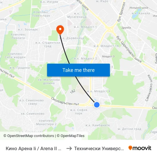 Кино Арена Іі / Arena II Cinema (2492) to Технически Университет - София map