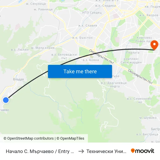 Начало С. Мърчаево / Entry To Marchaevo Village (1130) to Технически Университет - София map