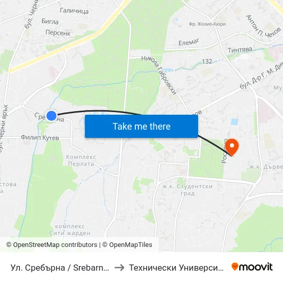 Ул. Сребърна / Srebarna St. (0977) to Технически Университет - София map