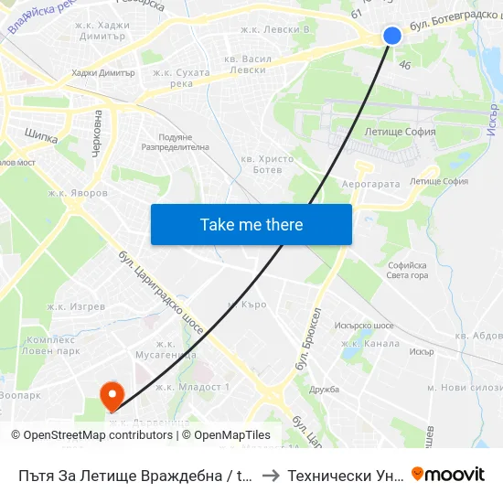 Пътя За Летище Враждебна / the Road To Vrazhdebna Airport (2407) to Технически Университет - София map
