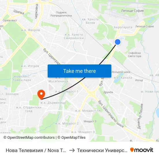Нова Телевизия / Nova Television (2473) to Технически Университет - София map
