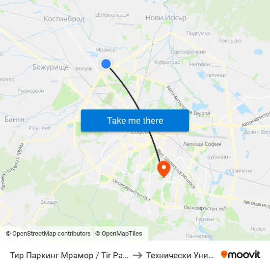 Тир Паркинг Мрамор / Tir Parking Mramor Village (2690) to Технически Университет - София map