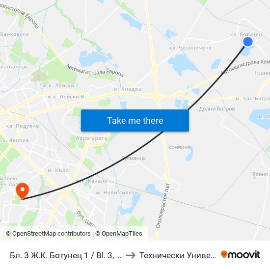 Бл. 3 Ж.К. Ботунец 1 / Bl. 3, Botunets 1 Qr. (0183) to Технически Университет - София map