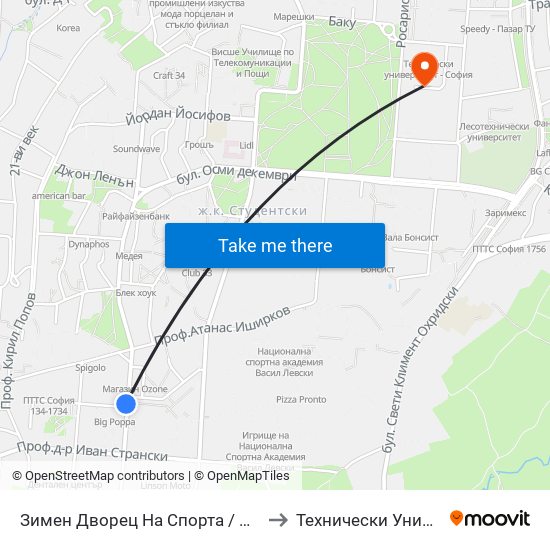 Зимен Дворец На Спорта / Winter Sports Palace (0741) to Технически Университет - София map