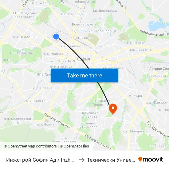 Инжстрой София Ад / Inzhstroy Sofia Jsc (0757) to Технически Университет - София map