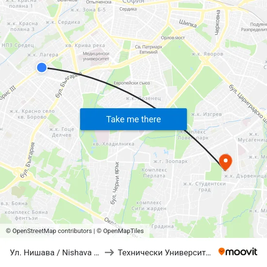 Ул. Нишава / Nishava St. (2110) to Технически Университет - София map