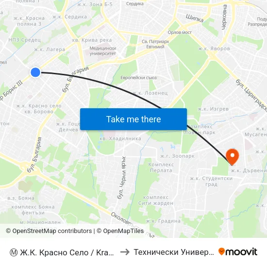 Ⓜ️ Ж.К. Красно Село / Krasno Selo Qr. (0639) to Технически Университет - София map