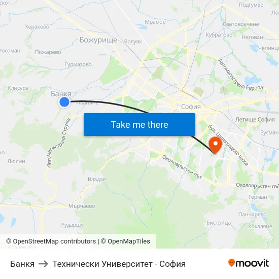 Банкя to Технически Университет - София map