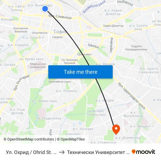 Ул. Охрид / Ohrid St. (2105) to Технически Университет - София map