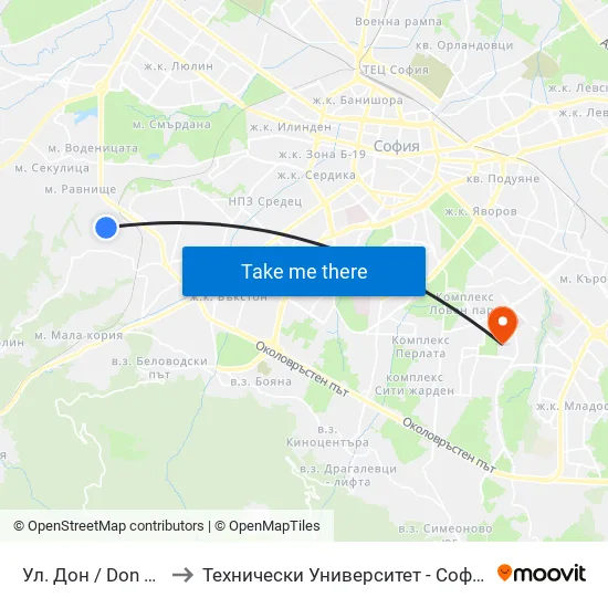 Ул. Дон / Don St. to Технически Университет - София map
