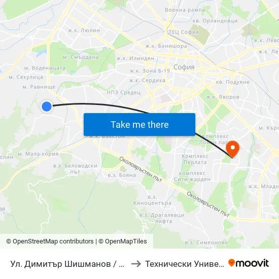 Ул. Димитър Шишманов / Dimitar Shishmanov St. to Технически Университет - София map