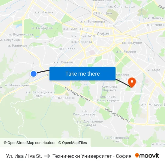 Ул. Ива / Iva St. to Технически Университет - София map