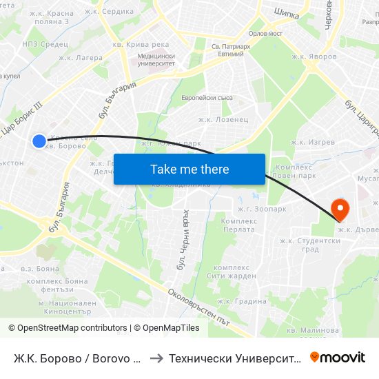 Ж.К. Борово / Borovo Sq. (2767) to Технически Университет - София map