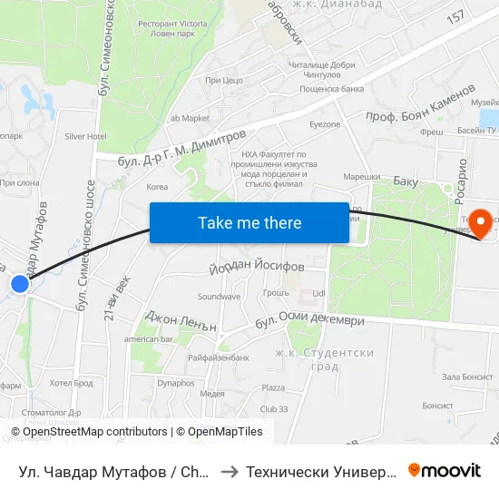 Ул. Чавдар Мутафов / Chavdar Mutafov St. to Технически Университет - София map