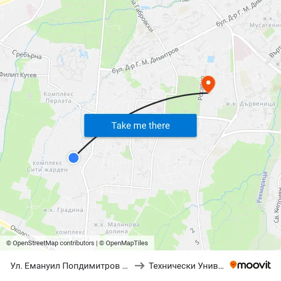 Ул. Емануил Попдимитров / Emanuil Popdimitrov St. to Технически Университет - София map