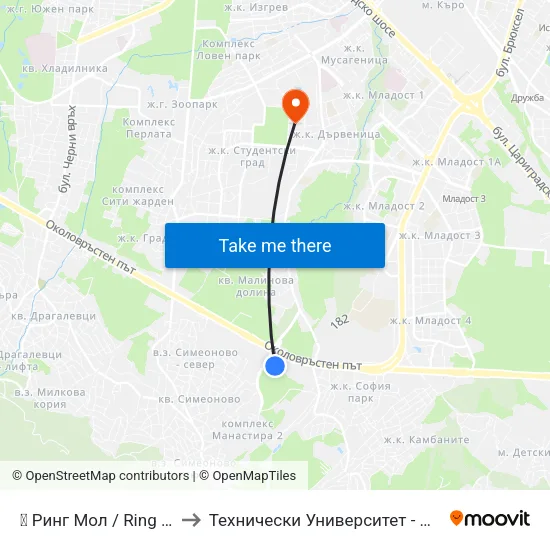 🛍️ Ринг Мол / Ring Mall to Технически Университет - София map