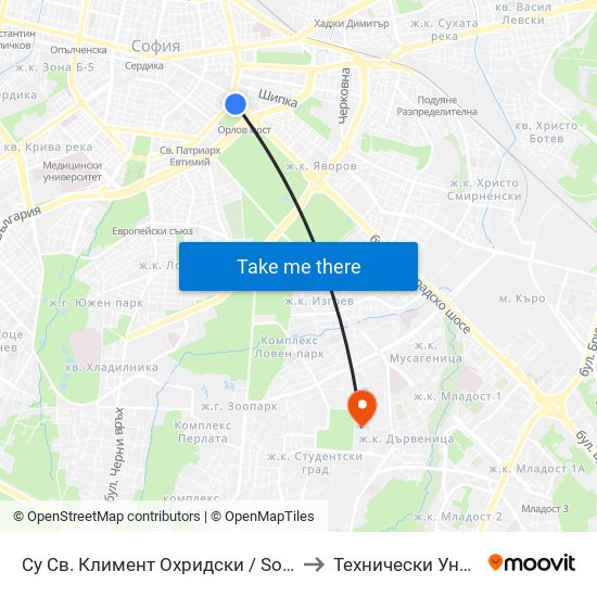 Су Св. Климент Охридски / Sofia University St. Kliment Ohridski to Технически Университет - София map