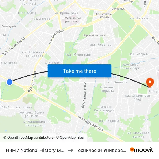 🎨 Ним / National History Museum (2458) to Технически Университет - София map