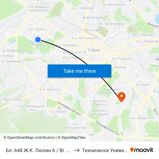 Бл. 648 Ж.К. Люлин 6 / Bl. 648, Lyulin 6 Qr. (2793) to Технически Университет - София map