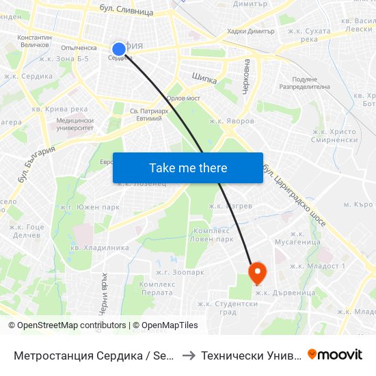 Метростанция Сердика / Serdika Metro Station (6459) to Технически Университет - София map