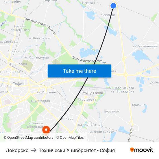 Локорско to Технически Университет - София map