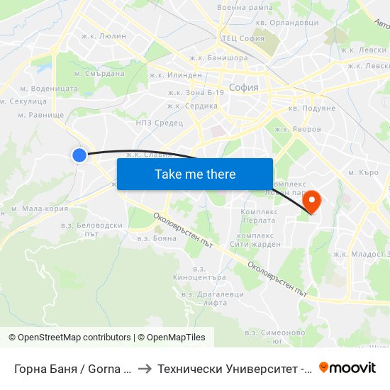 Горна Баня / Gorna Banya to Технически Университет - София map
