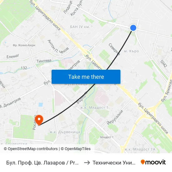 Бул. Проф. Цв. Лазаров / Prof. Tsv. Lazarov Blvd. (0371) to Технически Университет - София map