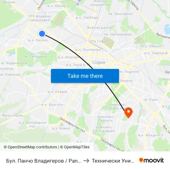 Бул. Панчо Владигеров / Pancho Vladigerov Blvd. (0406) to Технически Университет - София map