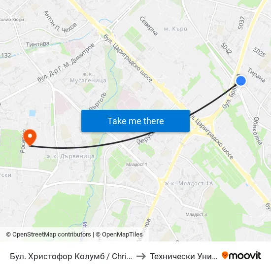 Бул. Христофор Колумб / Christopher Columbus Blvd. (0578) to Технически Университет - София map