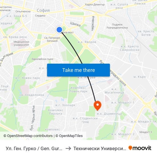 Ул. Ген. Гурко / Gen. Gurko St. (1903) to Технически Университет - София map
