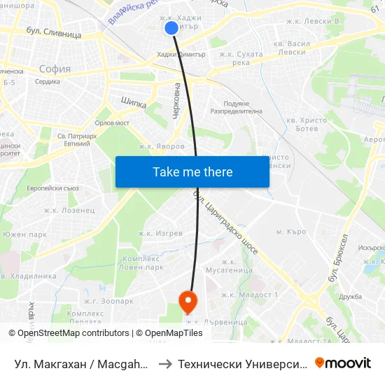 Ул. Макгахан / Macgahan St. (2040) to Технически Университет - София map