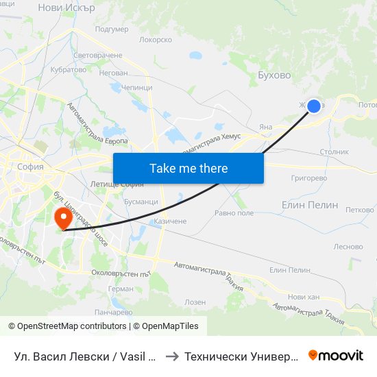 Ул. Васил Левски / Vasil Levski St. (2814) to Технически Университет - София map