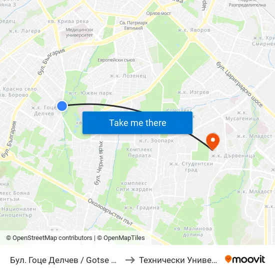 Бул. Гоце Делчев / Gotse Delchev Blvd. (0310) to Технически Университет - София map