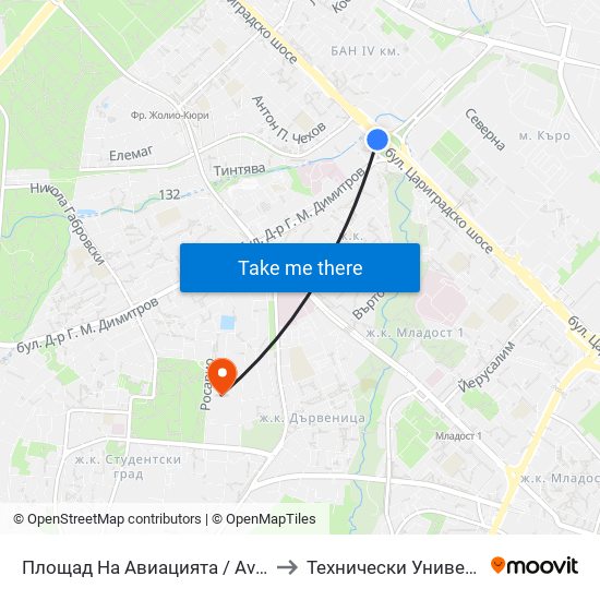 Площад На Авиацията / Aviation Square (1259) to Технически Университет - София map
